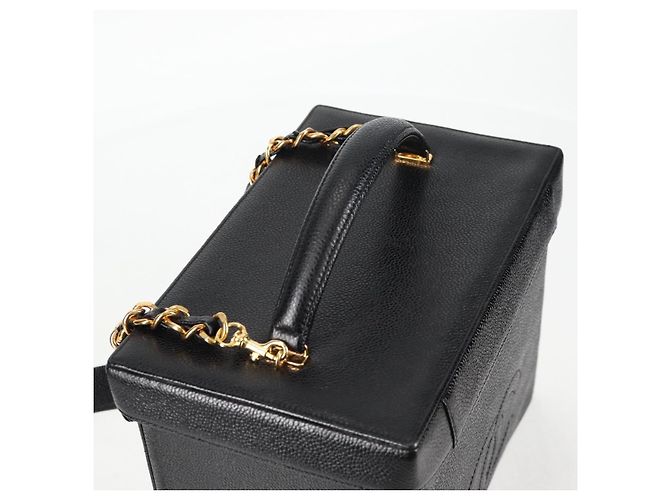 CHANEL Vanity Borsa a Mano Pelle Caviar 2way Nero Oro CC Auth 138563V D'oro - vista 7