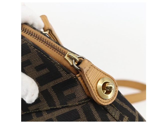 Borsa a mano in tela Zucca FENDI 2 in 1 Nero Marrone Auth 159305A - vista 10