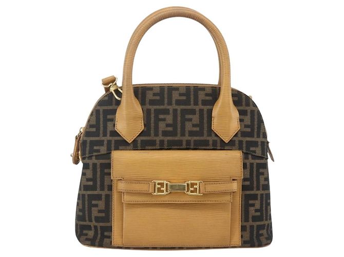 Borsa a mano in tela Zucca FENDI 2 in 1 Nero Marrone Auth 159305A - vista 13
