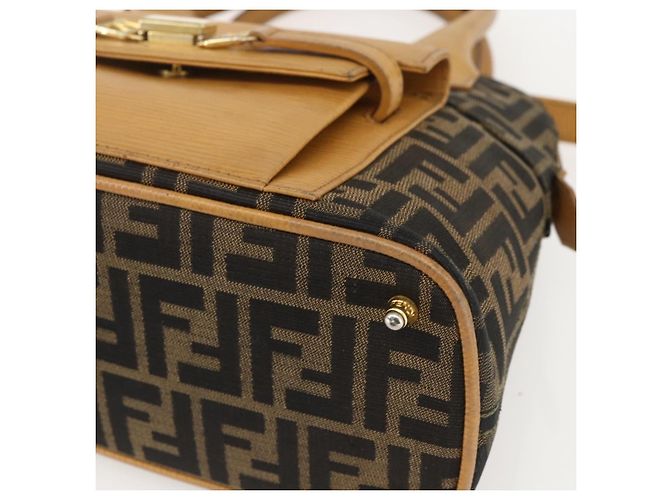 Borsa a mano in tela Zucca FENDI 2 in 1 Nero Marrone Auth 159305A - vista 15
