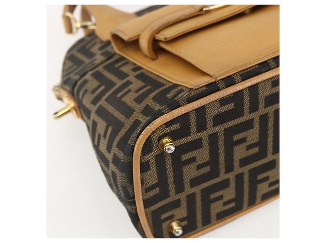 Borsa a mano in tela Zucca FENDI 2 in 1 Nero Marrone Auth 159305A - vista 16