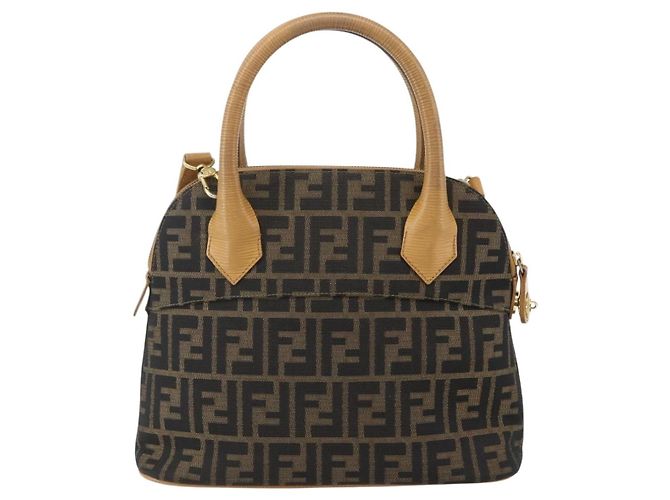 Borsa a mano in tela Zucca FENDI 2 in 1 Nero Marrone Auth 159305A - vista 2