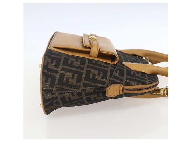 Borsa a mano in tela Zucca FENDI 2 in 1 Nero Marrone Auth 159305A - vista 4