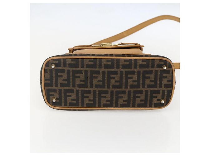 Borsa a mano in tela Zucca FENDI 2 in 1 Nero Marrone Auth 159305A - vista 5