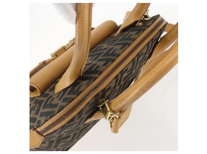 Borsa a mano in tela Zucca FENDI 2 in 1 Nero Marrone Auth 159305A - vista 6