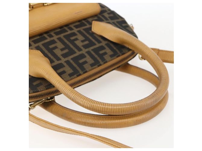 Borsa a mano in tela Zucca FENDI 2 in 1 Nero Marrone Auth 159305A - vista 7
