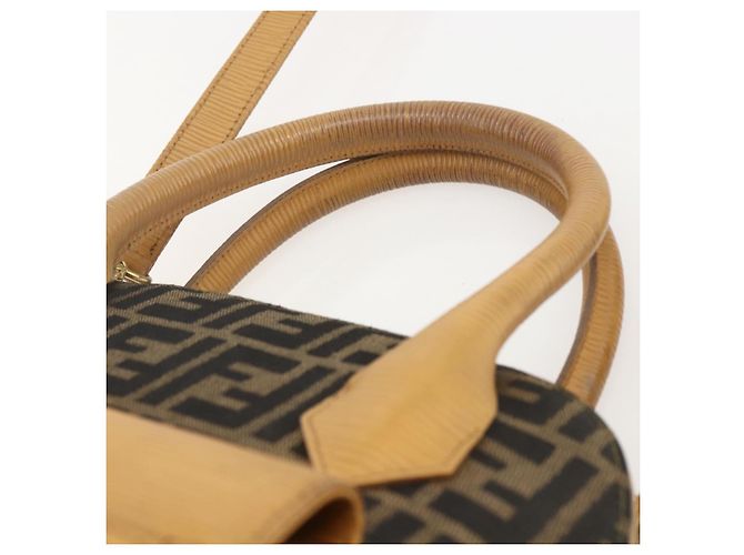 Borsa a mano in tela Zucca FENDI 2 in 1 Nero Marrone Auth 159305A - vista 8