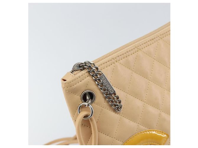 CHANEL Borsa a Spalla Matelassé Linea Cambon Pelle Beige Argento CC Auth 163611A - vista 10
