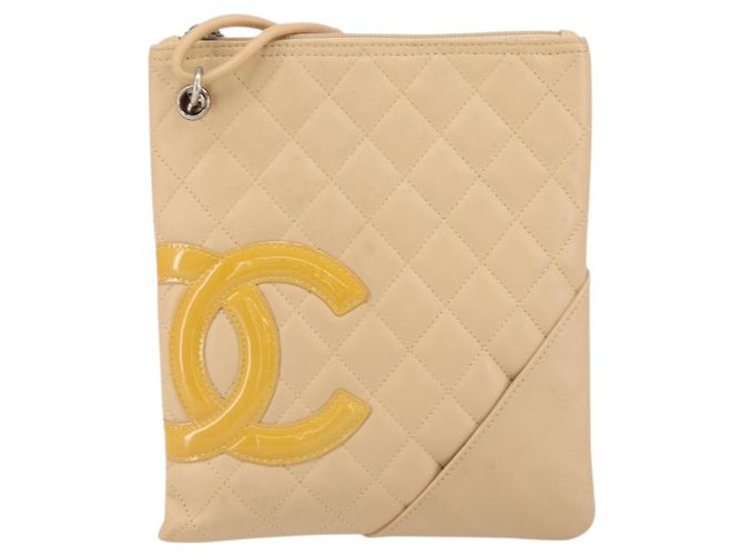 CHANEL Borsa a Spalla Matelassé Linea Cambon Pelle Beige Argento CC Auth 163611A - vista 13