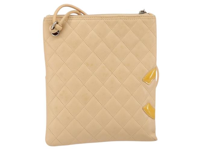 CHANEL Borsa a Spalla Matelassé Linea Cambon Pelle Beige Argento CC Auth 163611A - vista 2