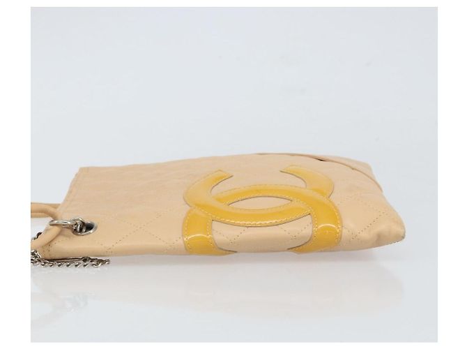 CHANEL Borsa a Spalla Matelassé Linea Cambon Pelle Beige Argento CC Auth 163611A - vista 4
