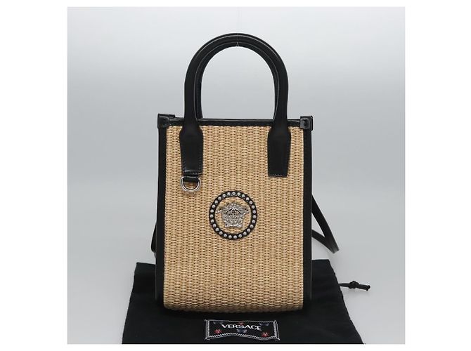 Borsa a Mano VERSACE Raffia 2way Beige Auth EC393V - vista 12