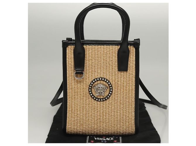 Borsa a Mano VERSACE Raffia 2way Beige Auth EC391V - vista 12