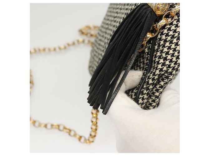 CHANEL Borsa a Spalla Matelassé con Catena Tela Bianca Nera CC Auth 120186V Nero Bianco - vista 10
