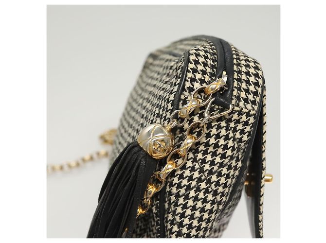 CHANEL Borsa a Spalla Matelassé con Catena Tela Bianca Nera CC Auth 120186V Nero Bianco - vista 11
