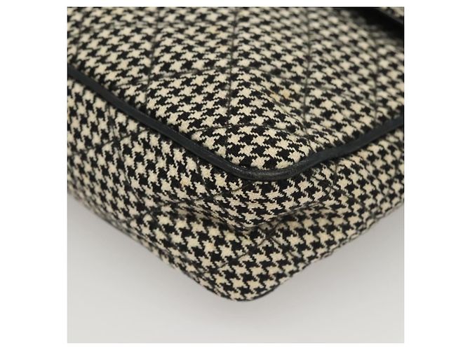 CHANEL Borsa a Spalla Matelassé con Catena Tela Bianca Nera CC Auth 120186V Nero Bianco - vista 14