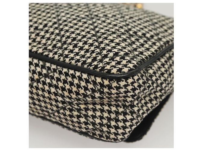 CHANEL Borsa a Spalla Matelassé con Catena Tela Bianca Nera CC Auth 120186V Nero Bianco - vista 16