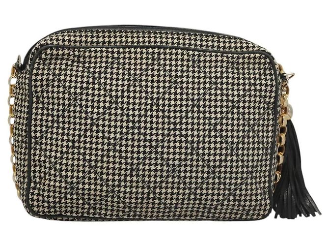 CHANEL Borsa a Spalla Matelassé con Catena Tela Bianca Nera CC Auth 120186V Nero Bianco - vista 2