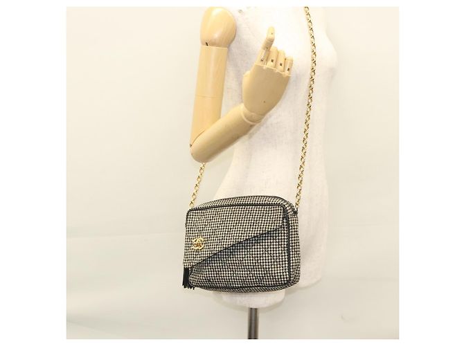 CHANEL Borsa a Spalla Matelassé con Catena Tela Bianca Nera CC Auth 120186V Nero Bianco - vista 24
