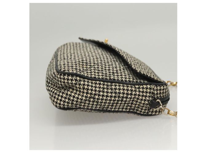CHANEL Borsa a Spalla Matelassé con Catena Tela Bianca Nera CC Auth 120186V Nero Bianco - vista 3