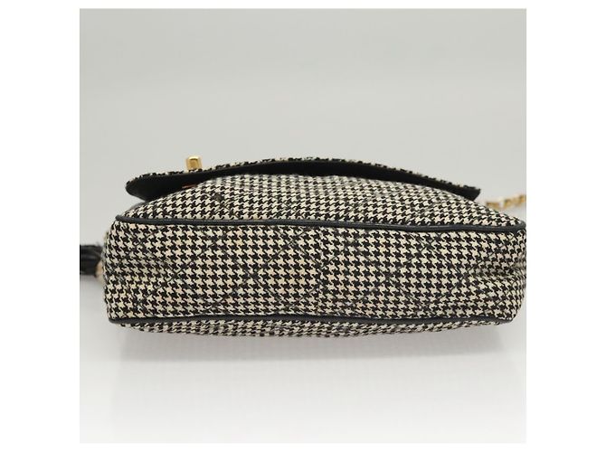 CHANEL Borsa a Spalla Matelassé con Catena Tela Bianca Nera CC Auth 120186V Nero Bianco - vista 5