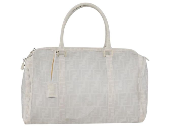 FENDI Zucca Canvas Boston Tasche Weiß Silber Auth SW2152V - Ansicht 13
