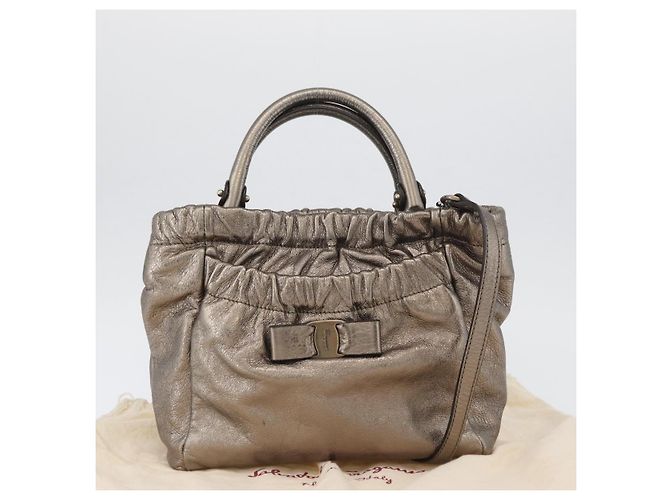 Borsa a mano in pelle Salvatore Ferragamo Vala 2way Argento Auth am10956 - vista 12