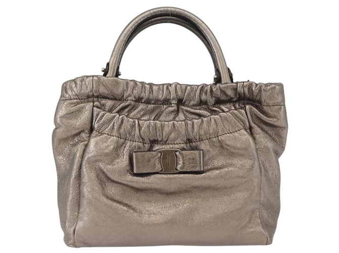 Borsa a mano in pelle Salvatore Ferragamo Vala 2way Argento Auth am10956 - vista 13