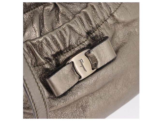 Borsa a mano in pelle Salvatore Ferragamo Vala 2way Argento Auth am10956 - vista 20