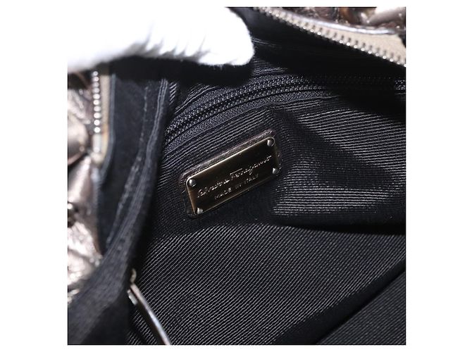 Borsa a mano in pelle Salvatore Ferragamo Vala 2way Argento Auth am10956 - vista 21