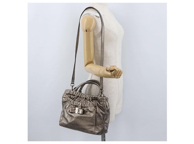 Borsa a mano in pelle Salvatore Ferragamo Vala 2way Argento Auth am10956 - vista 26