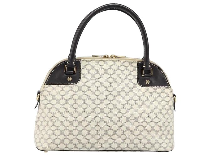 Céline CELINE Macadam Canvas Handtasche aus PVC-Leder in Weiß und Gold Auth LNZ710 Golden - Ansicht 2
