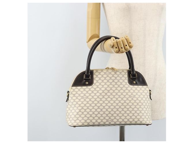 Céline CELINE Macadam Canvas Handtasche aus PVC-Leder in Weiß und Gold Auth LNZ710 Golden - Ansicht 23
