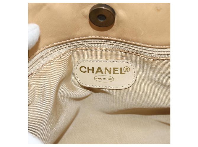 CHANEL Borsa Tote Matelassé in Pelle di Pecora Beige CC Auth bs34128 - vista 10