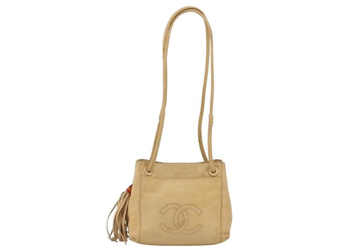 CHANEL Borsa Tote Matelassé in Pelle di Pecora Beige CC Auth bs34128 - vista 13