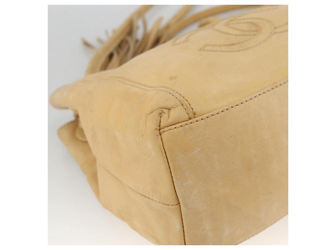 CHANEL Borsa Tote Matelassé in Pelle di Pecora Beige CC Auth bs34128 - vista 14