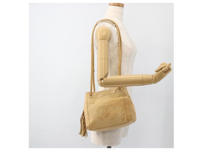 CHANEL Borsa Tote Matelassé in Pelle di Pecora Beige CC Auth bs34128 - vista 24