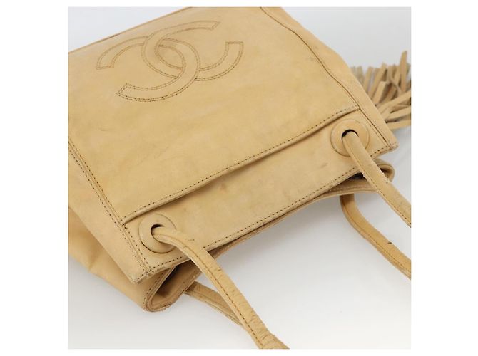 CHANEL Borsa Tote Matelassé in Pelle di Pecora Beige CC Auth bs34128 - vista 6