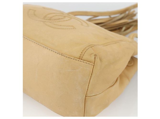 CHANEL Borsa Tote Matelassé in Pelle di Pecora Beige CC Auth bs34128 - vista 9