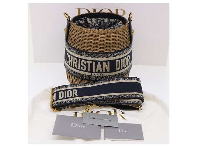 Borsa Christian Dior Trotter in tela con tracolla in rattan blu Auth 51270SAV - vista 12