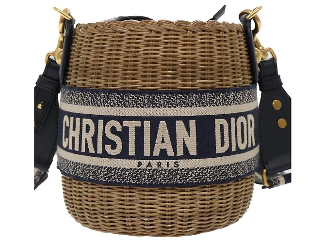 Borsa Christian Dior Trotter in tela con tracolla in rattan blu Auth 51270SAV - vista 13