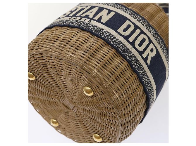 Borsa Christian Dior Trotter in tela con tracolla in rattan blu Auth 51270SAV - vista 15
