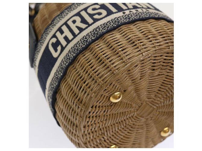 Borsa Christian Dior Trotter in tela con tracolla in rattan blu Auth 51270SAV - vista 16