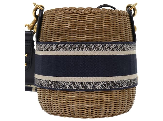 Borsa Christian Dior Trotter in tela con tracolla in rattan blu Auth 51270SAV - vista 2