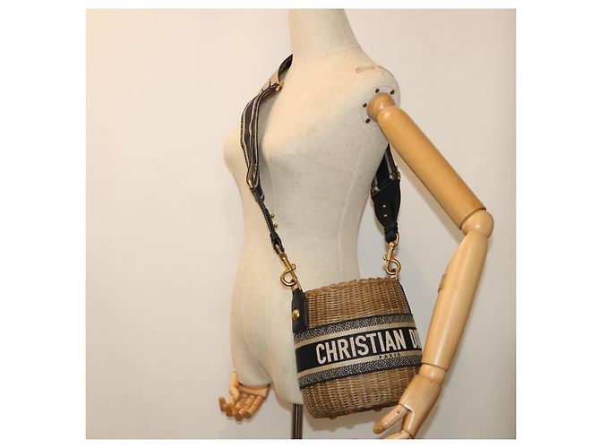 Borsa Christian Dior Trotter in tela con tracolla in rattan blu Auth 51270SAV - vista 24