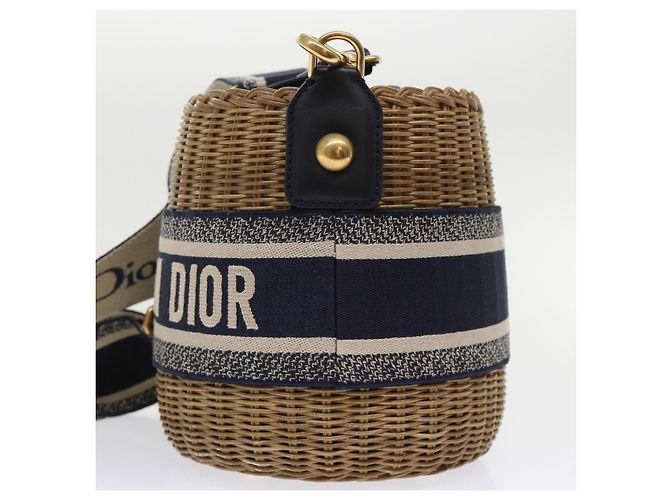 Borsa Christian Dior Trotter in tela con tracolla in rattan blu Auth 51270SAV - vista 3