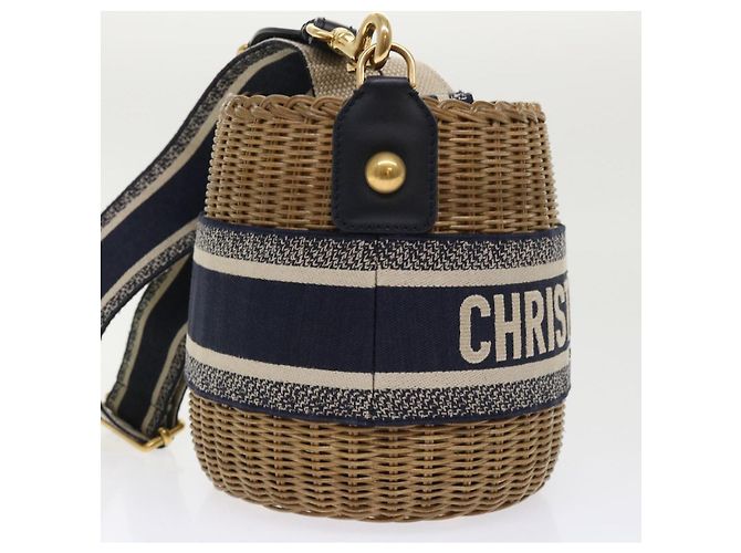 Borsa Christian Dior Trotter in tela con tracolla in rattan blu Auth 51270SAV - vista 4