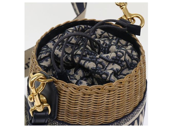 Borsa Christian Dior Trotter in tela con tracolla in rattan blu Auth 51270SAV - vista 6