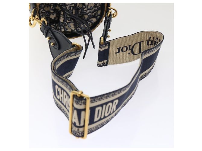 Borsa Christian Dior Trotter in tela con tracolla in rattan blu Auth 51270SAV - vista 7