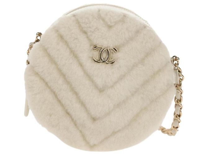 Borsa a Spalla CHANEL V Stitch in Mouton Bianco Oro CC Auth 148461AM D'oro - vista 2